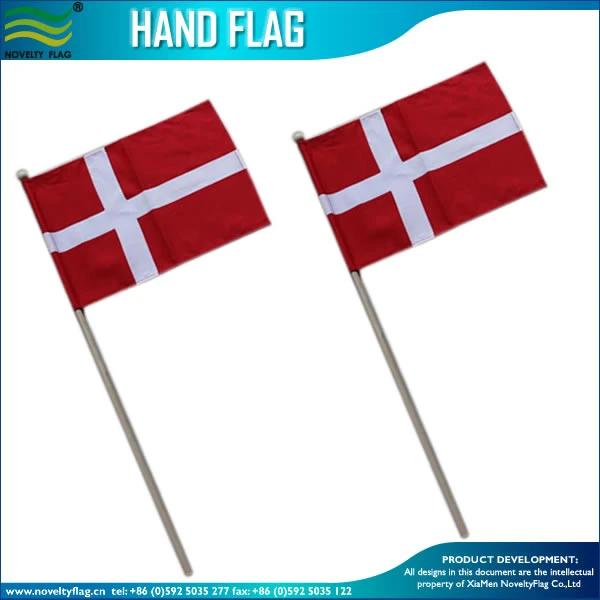 Cotton Denmark Hand Fan Flag with Wooden Stick Flagpole (J-NF10F02004)