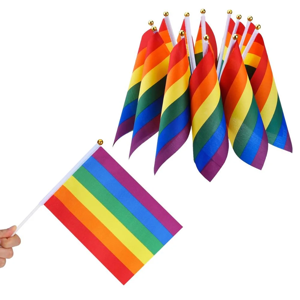 Wholesale Custom Logo Promotion Rainbow Festival Stick Hand Flag
